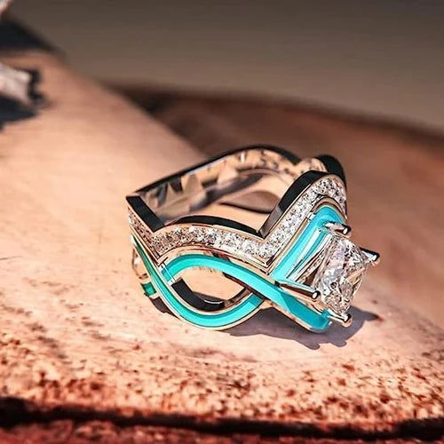 Turquoise Ocean Wave Ring | 2-Piece Ring With Zircon