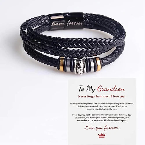 To My Son/To My Grandson "Love You Forever" | Braided Leather Bracelet