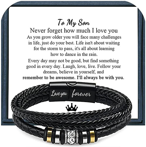 To My Son/To My Grandson "Love You Forever" | Braided Leather Bracelet