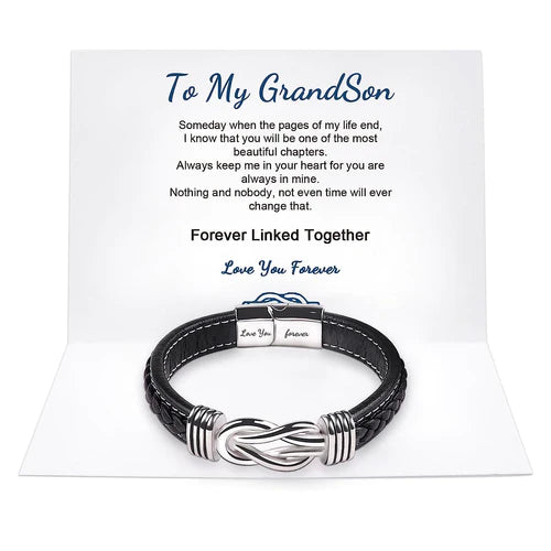 To My Son/Grandson "Forever Linked Together" | Braided Leather Bracelet