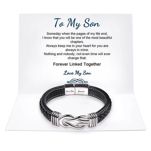 To My Son/Grandson "Forever Linked Together" | Braided Leather Bracelet