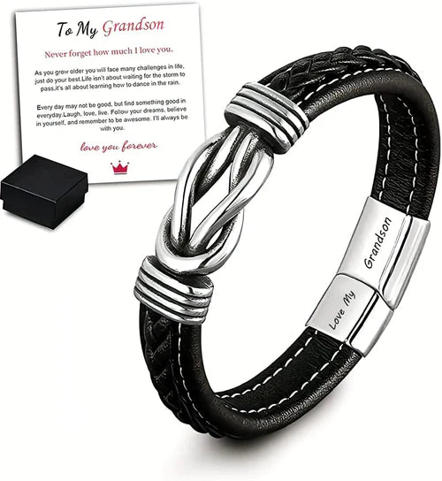 To My Son/Grandson "Forever Linked Together" | Braided Leather Bracelet