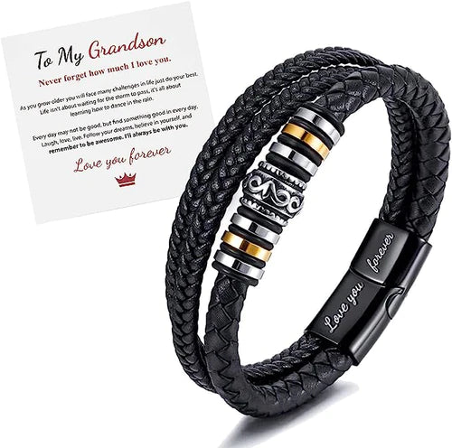 To My Son/To My Grandson "Love You Forever" | Braided Leather Bracelet