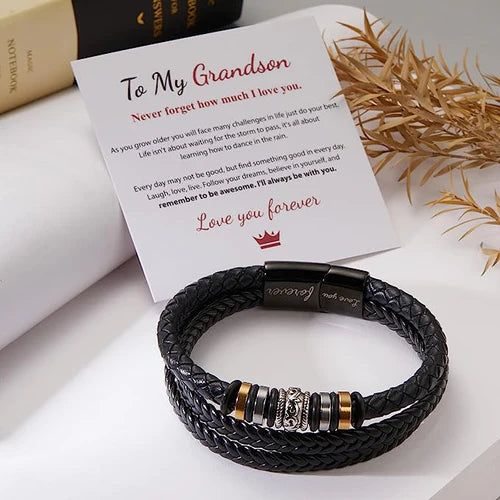 To My Son/To My Grandson "Love You Forever" | Braided Leather Bracelet