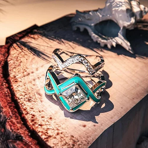 Turquoise Ocean Wave Ring | 2-Piece Ring With Zircon